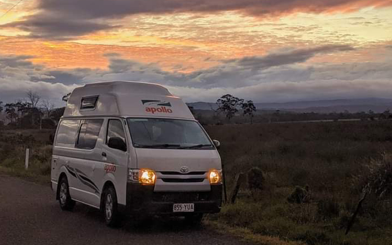 Apollo campervan at sunset