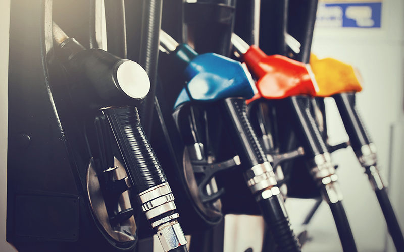 Multi-coloured fuel pumps at the bowser