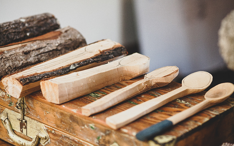 The transition of wood becoming a spoon