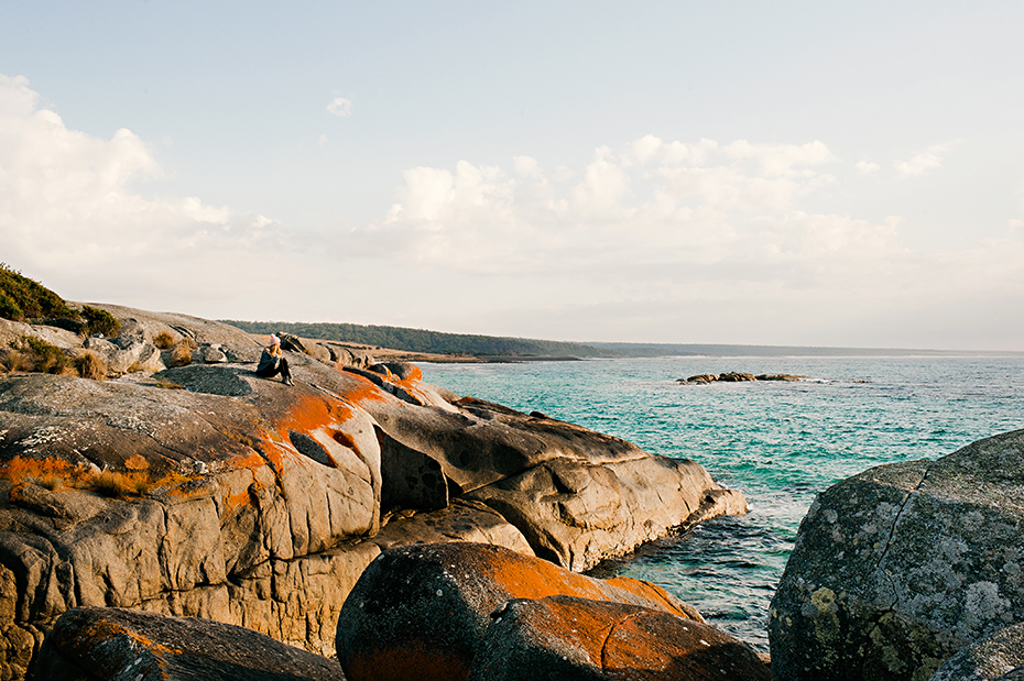 Blue water and orange rocks at The Gardens on the east coast