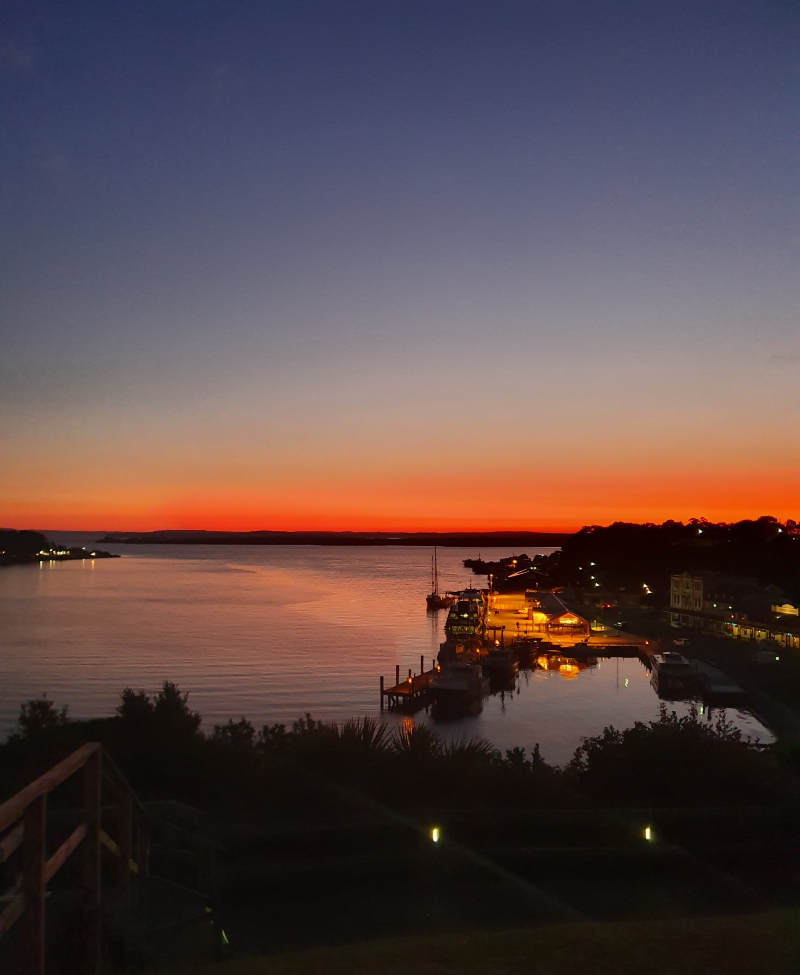 Sun setting over Strahan