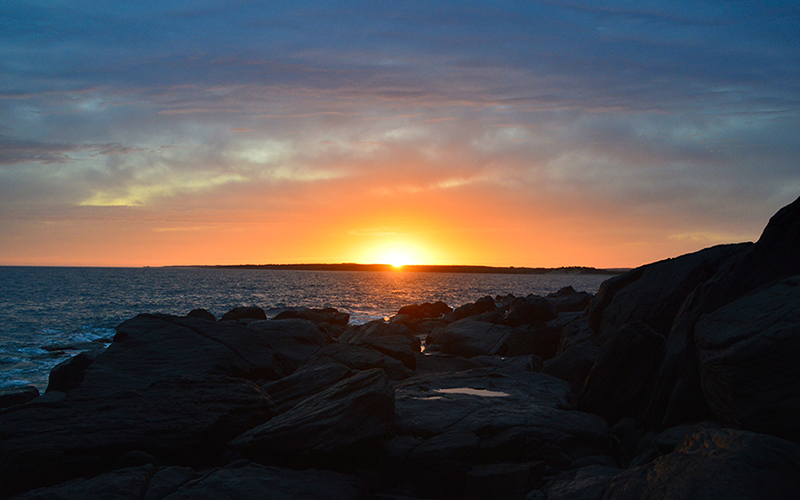 Blue, orange and yellow sunrise at Low Head