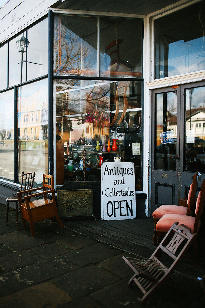 Outside an antiques store in Oatlands