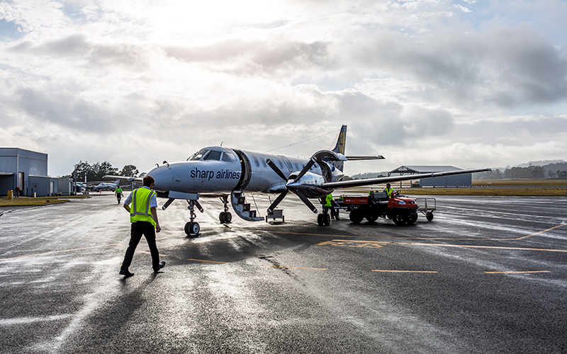 Preparing for take off with Sharp Airlines