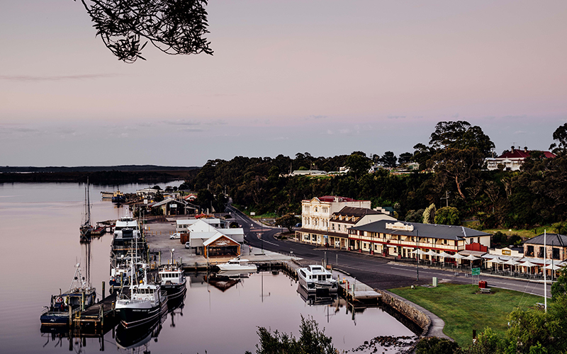 Strahan waterfront at sunrise