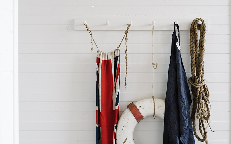 Flags and rope on wall of Captain's Rest