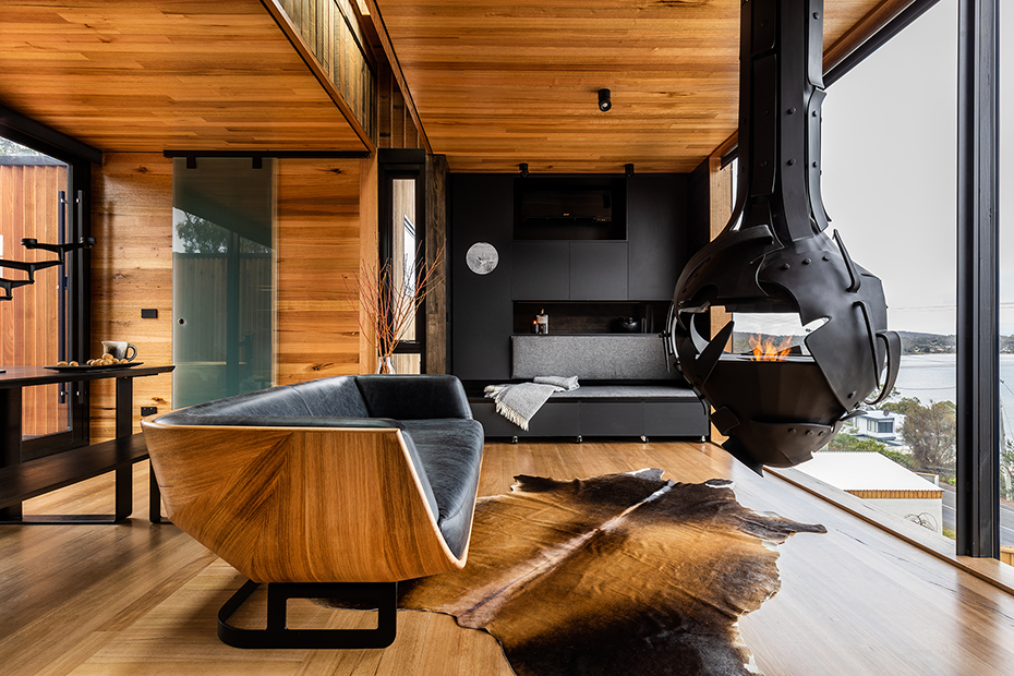 Wooden, modern interior of The Pod