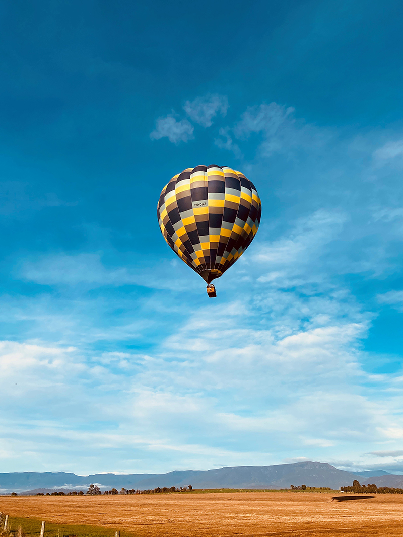 Hot air balloon in the blue sky