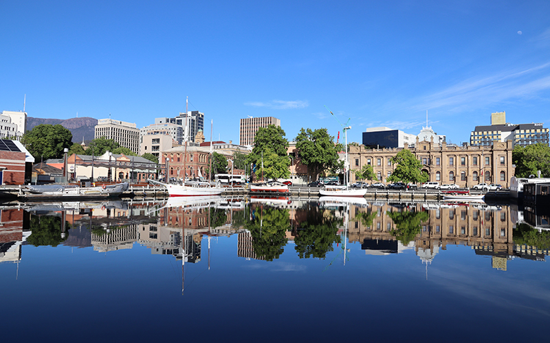 Reflections on the water at the Hobart docks