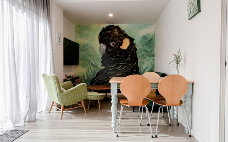 Black cockatoo painting in an Ait BnB in Launceston