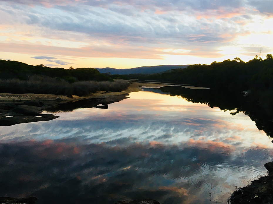 Sunset reflections at Lagoons Beach