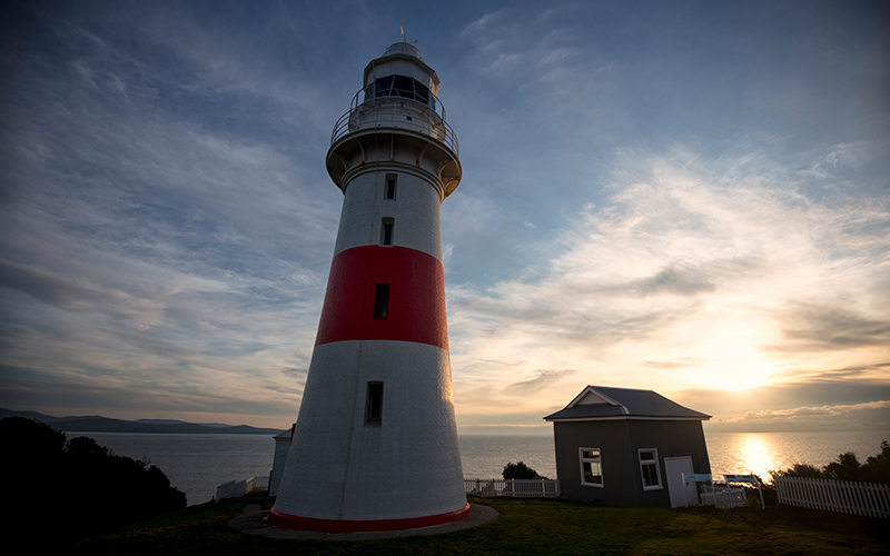 The lighthouse and sunset at Low Head