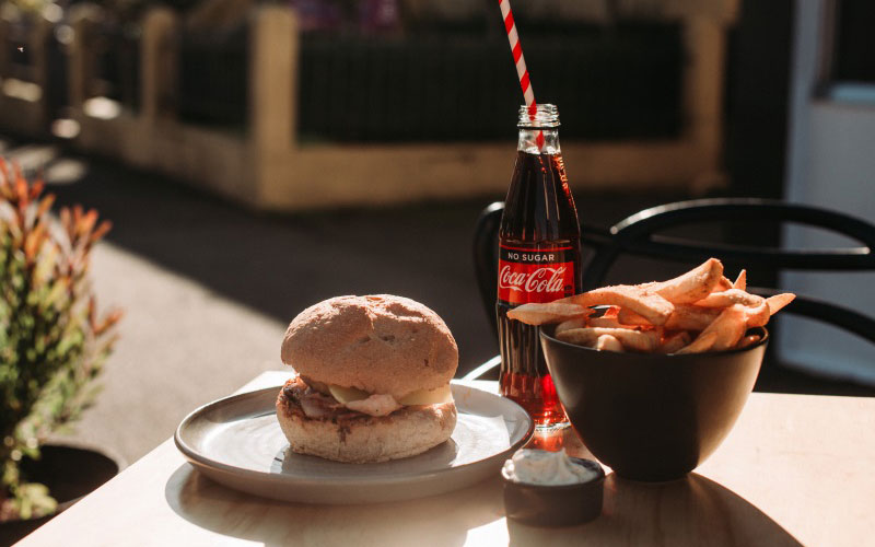 Burger, chips and drink at Burger Got Soul in Launceston