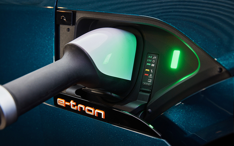 Charger plugged into the Audi e-tron