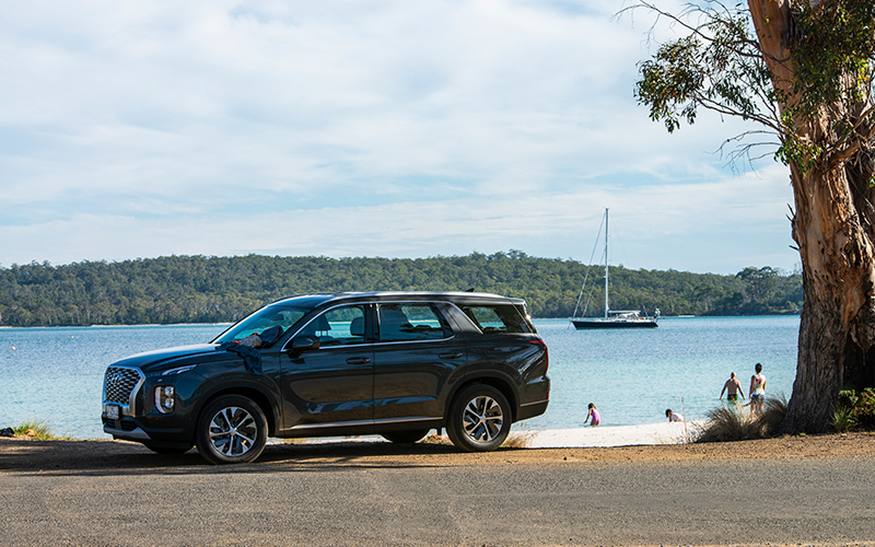 Hyundai Palisade parked at the beach