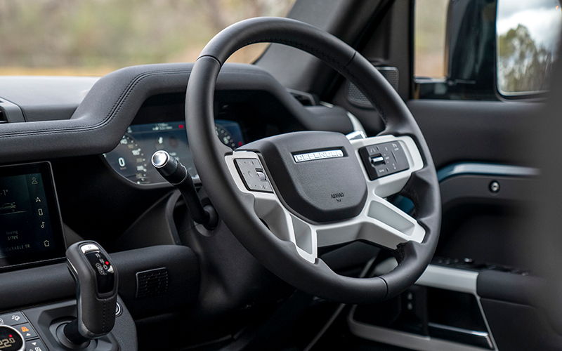 Steering wheel of Land Rover Defender