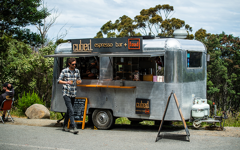 Buying coffee at the Cubed Espresso van