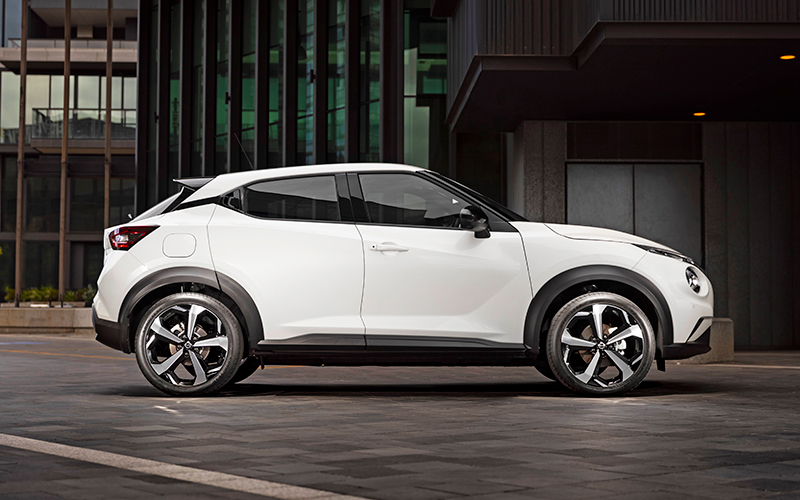 Parked white Nissan Juke