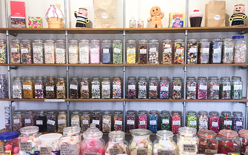 Wall full of lollies at Sweets & Treats in Richmond.