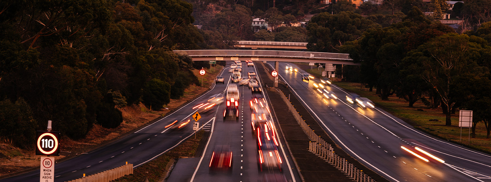 Panning traffic at dawn on Tasman Highway Hobart