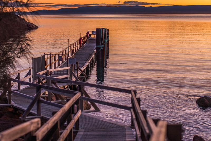 Sunset over Freycinet Lodge Jetty.