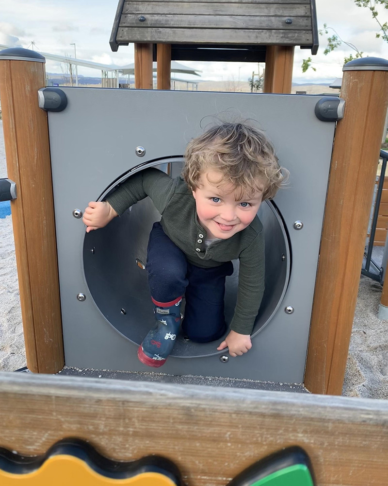 Playing in the tunnel at Dru Point
