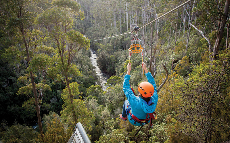 On a zip line